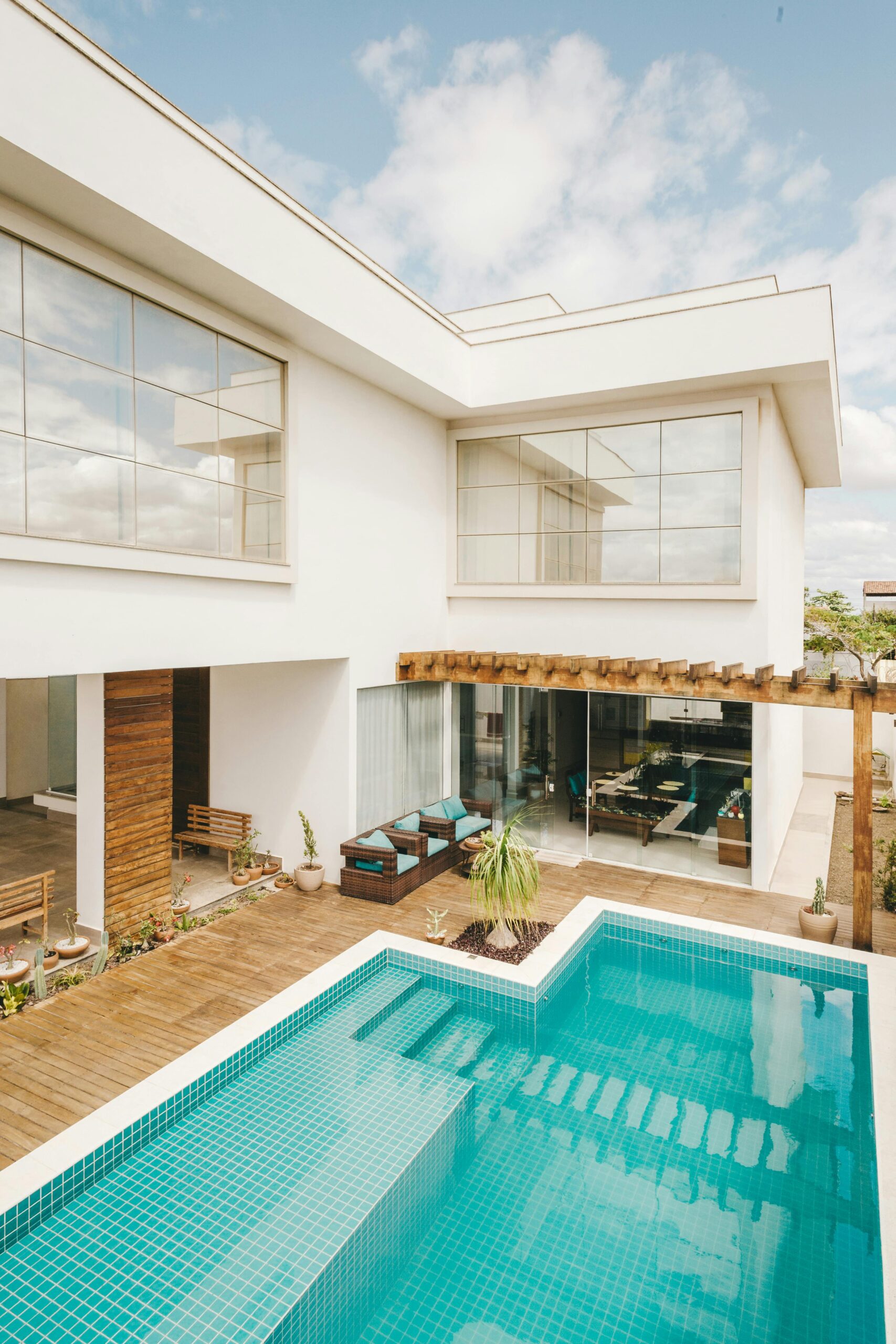 Modern home with a private pool and wood deck