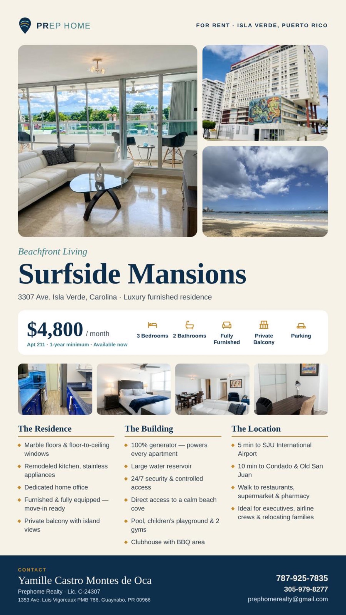 Flyer for Surfside Mansions 211 — 3BR / 2BA furnished corporate rental, Isla Verde