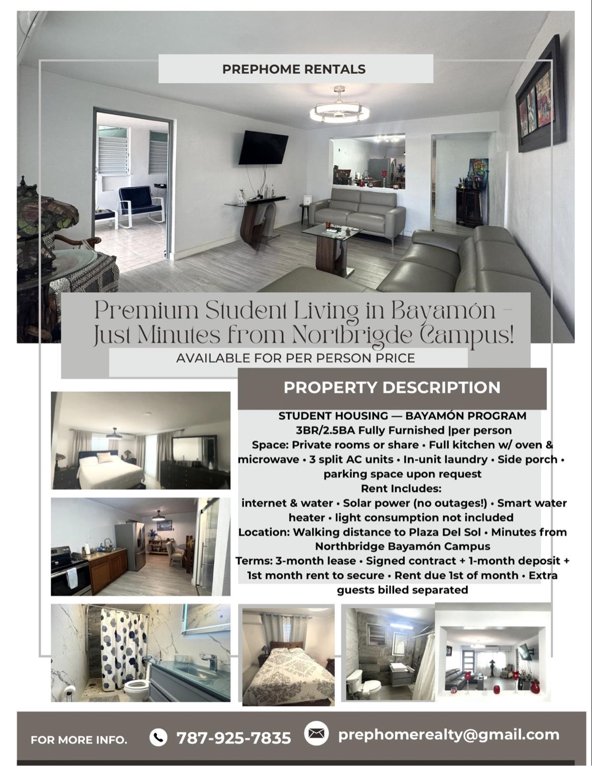 Flyer for Student Housing Unit 1 — 3BR / 2.5BA, 1st floor, Sierra Bayamón